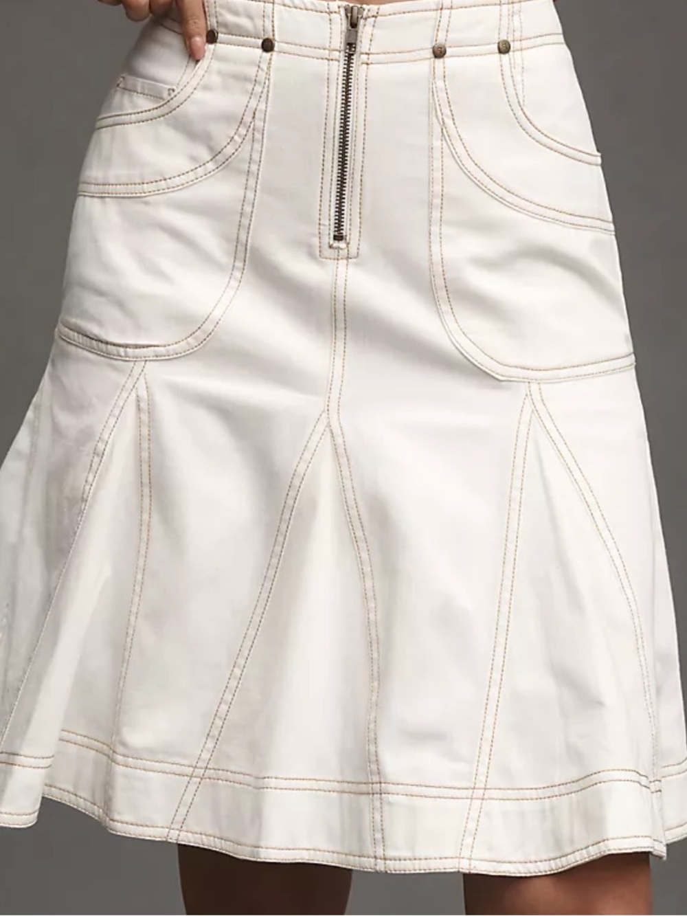 NWT PILCRO Women's Cream A-Line Skirt with Front Zip